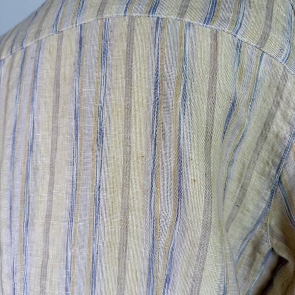 CP Shades Linen Button Up Blouse Size Small Yellow Striped Boho Ruffle Details - Picture 6 of 16